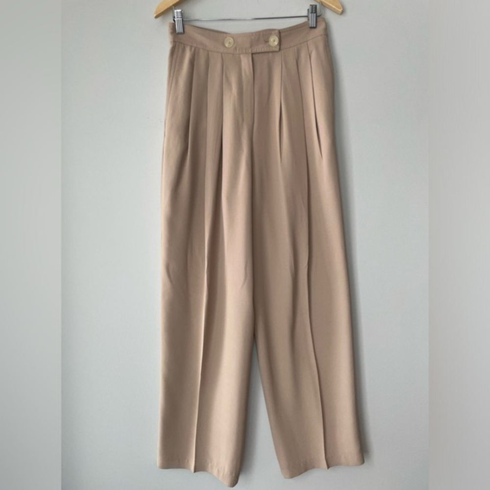 Aritzia BABATON Pleated Trouser Pants Wide Leg Double Button Beige Size 10
